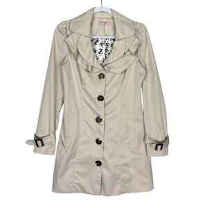 Review Trench Coat Womens 8 Tan Ruffle Quirky Whimsy Capsule‎ Career Preppy READ